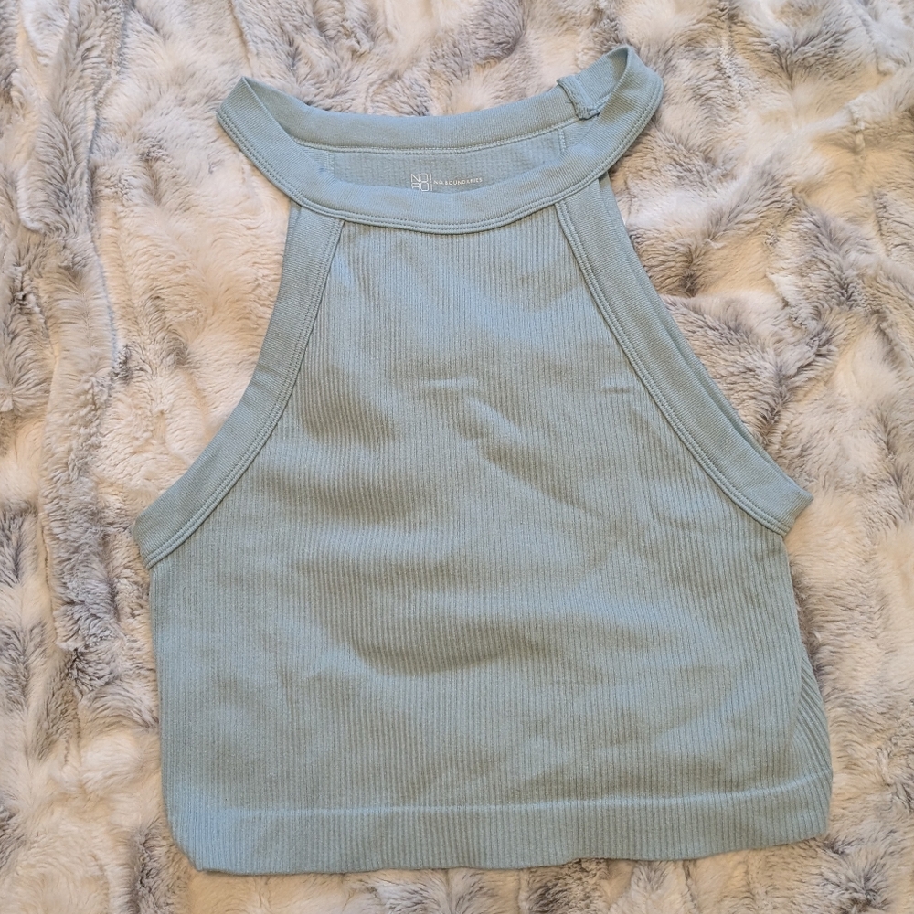 No Boundaries Ribbed Halter Cropped Tank Top in Light Blue